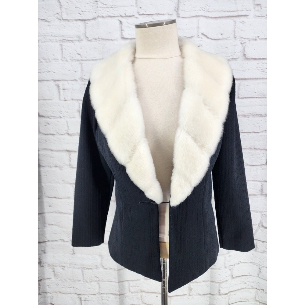 Vintage Faux Fur Collar Jacket Glam Cocktail Night Out Old Hollywood Pin Up 14